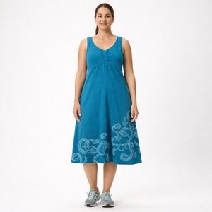 Aventura Clothing Schaffer Dress Dragonfly Blue Slub Knit Floral Graphic Small